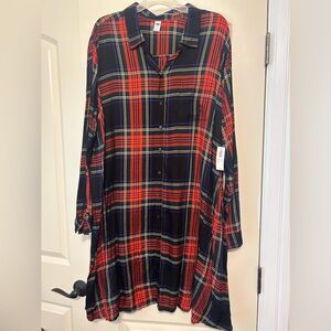 Old Navy, XXL long sleeve button front plaid dress.